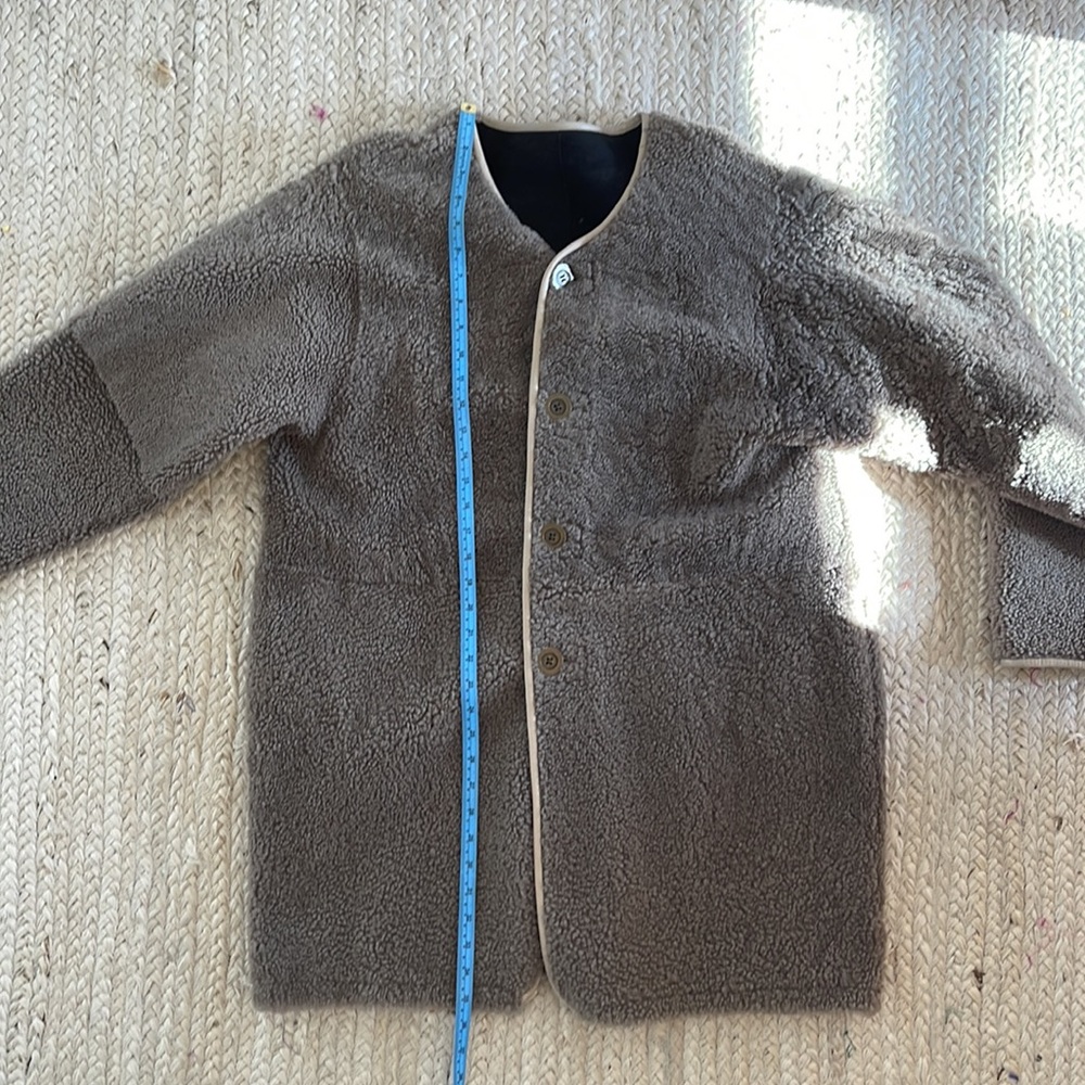 Cozy Oversized Sherpa Jacket with Cream Circle - Women's Leather Jackets - Picture 10 of 11
